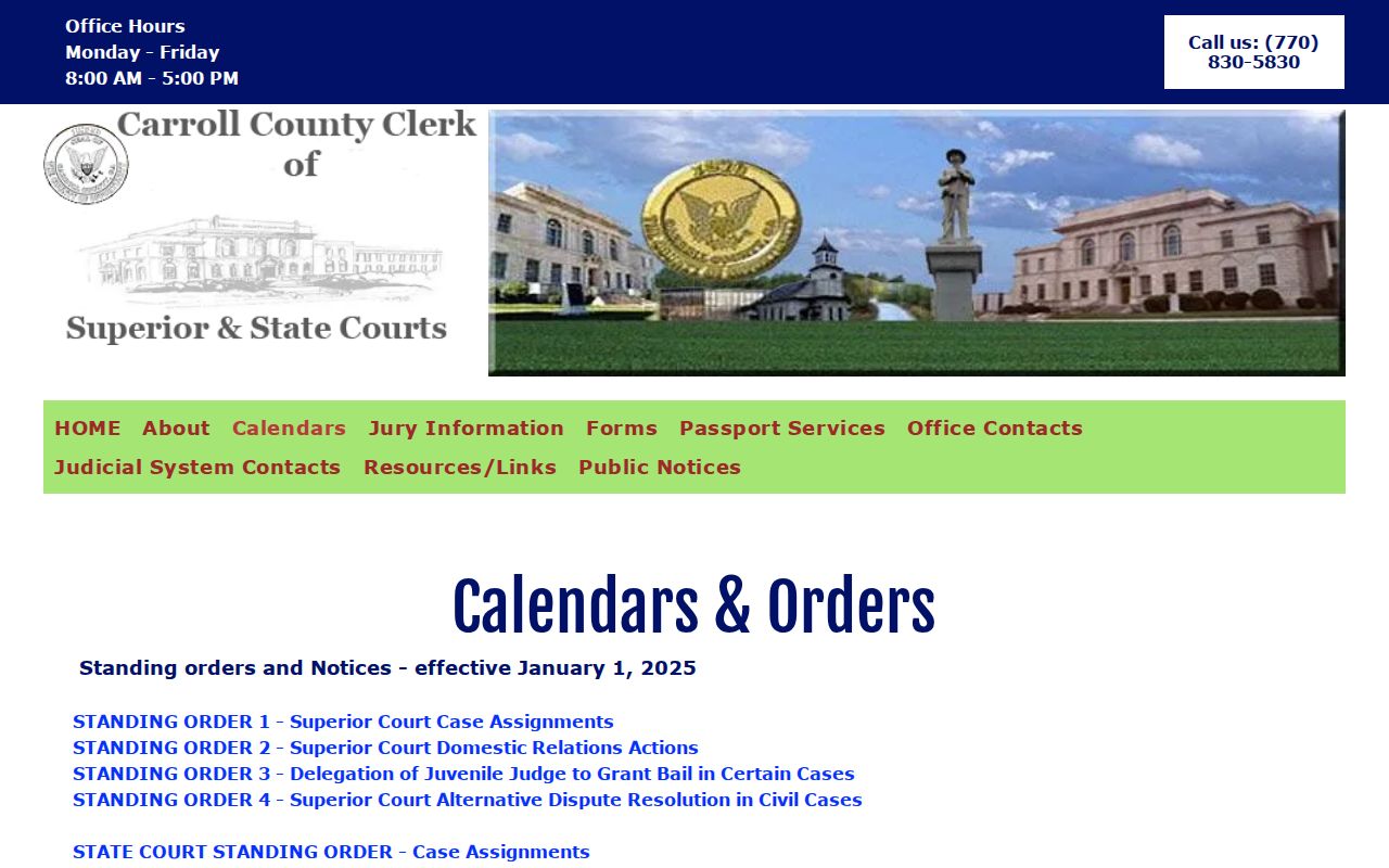 Carroll County criminal court calendars and orders